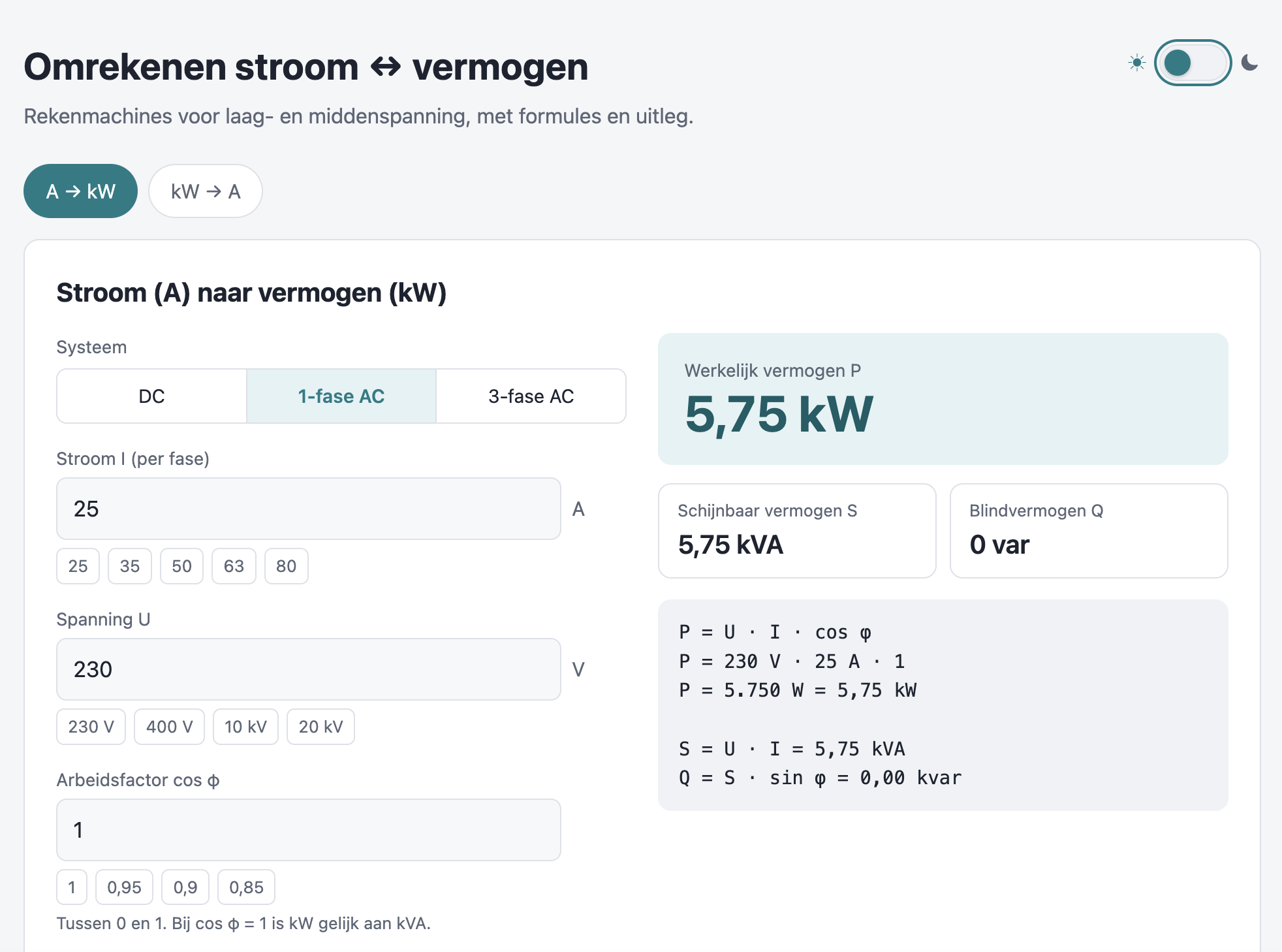 Screenshot omrekenen tool